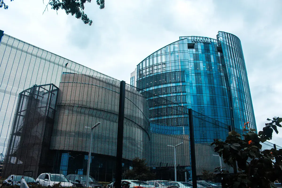Glass bank building