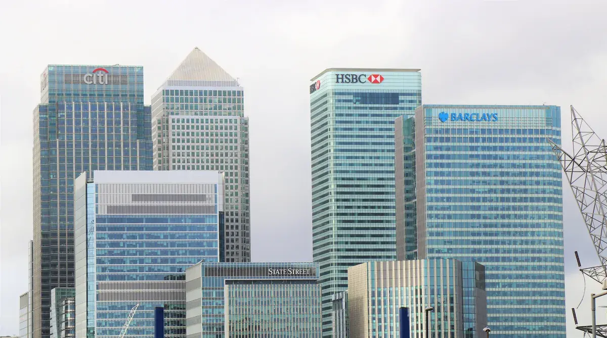 Bank buildings with glass windows